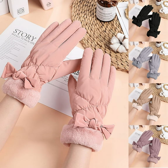 Women's Winter Suede Gloves with Fur Cuffs - Soft, Warm, Touchscreen, Waterproof，Fleece Lined
