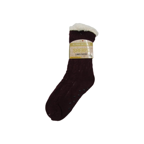 Women's Winter Super Soft Thick Warm Sherpa Cozy Fuzzy Fleece-lined Anti slip Grippers Slipper Socks (Maroon)