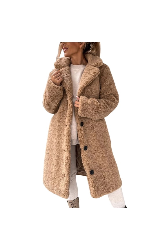 Women's Winter Teddy Faux Fur Coat Warm Button Down Fuzzy Fleece Long Jacket Single Breasted Cardigan