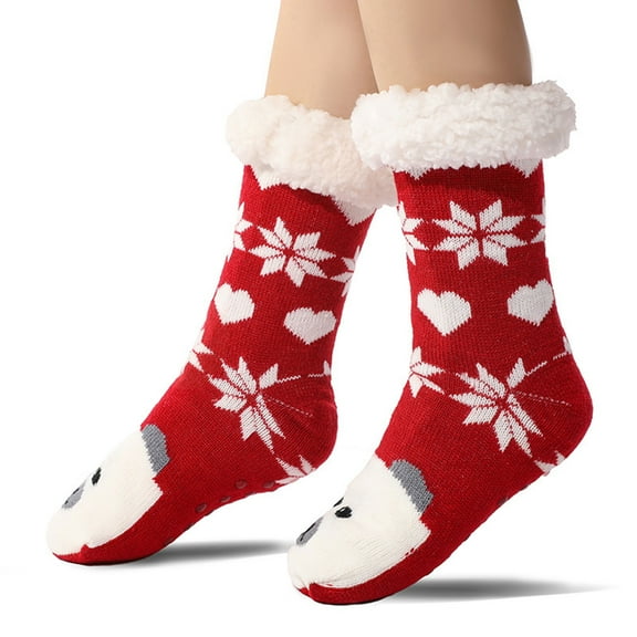 Women's Winter Thermal Lining Knit Slipper Socks Fluffy Christmas Socks (White One Size)