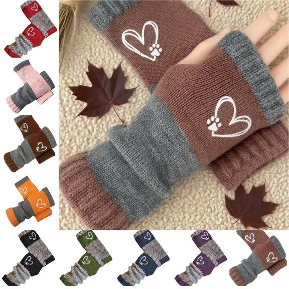Women's Winter Thermal Touchscreen Gloves with Heart Print Embroidery Elastic Cuffs for Outdoor Activities Winter Gloves Khaki Free