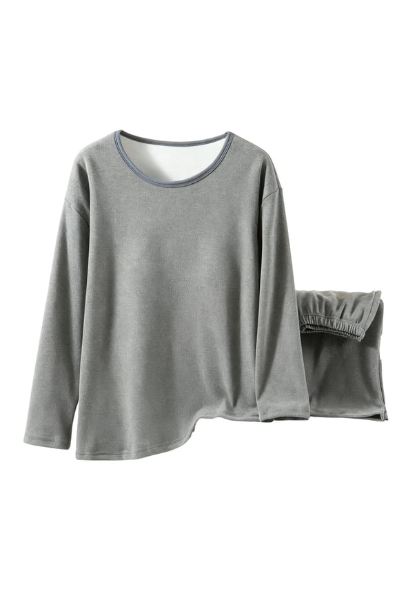 Women's Winter Thermal Underwear Set - Seamless Cotton Fleece-Lined Pajamas, Soft 2-Piece Loungewear (Pullover Top + Long Pants) for Sleep/Nightwear/Daily