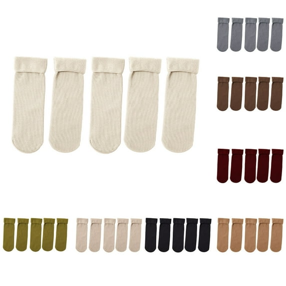 Women's Winter Thick Fleece Socks Unisex Warm Mid Calf Socks Cozy Non Slip for Home and Outdoor 5 Pairs Set