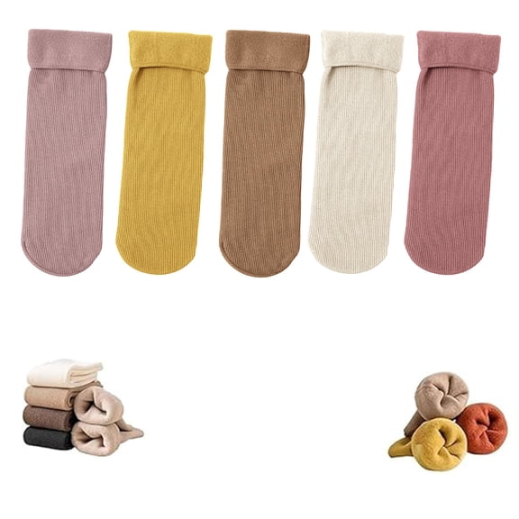 Women's Winter Thick Fleece Socks Warm Mid Calf Socks Cozy Non Slipper Socks Outdoor Unisex 5 PC