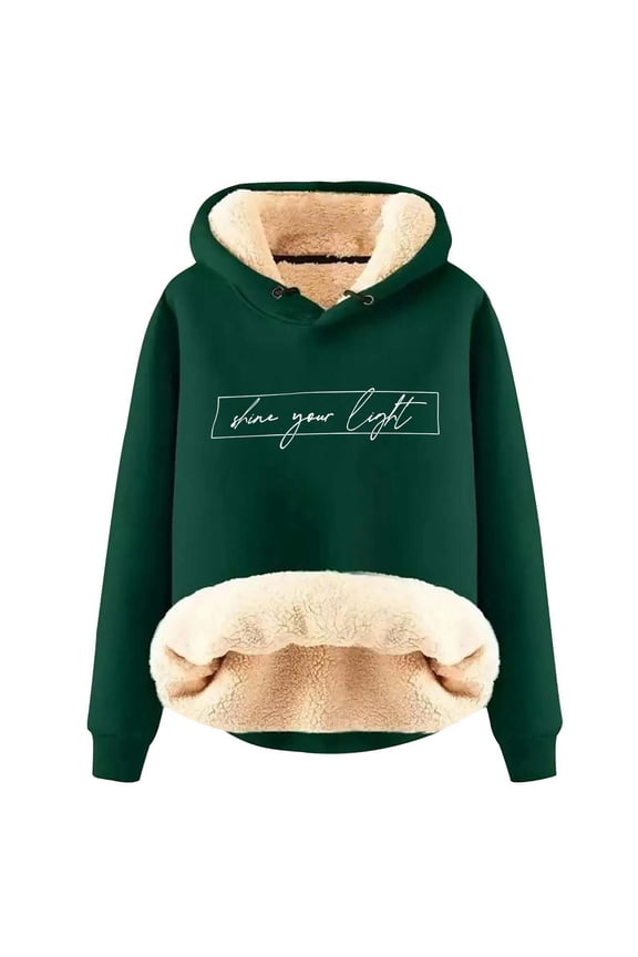 Women's Winter Thick Woolen Warm Solid Color Color Lamb Wool Hooded Sweatshirt Jacket Long Pullover Hooded Top Thin Womens Hoodies Pullover Knitted Jacket Women Drawstring Sweatshirt Blank Sweat