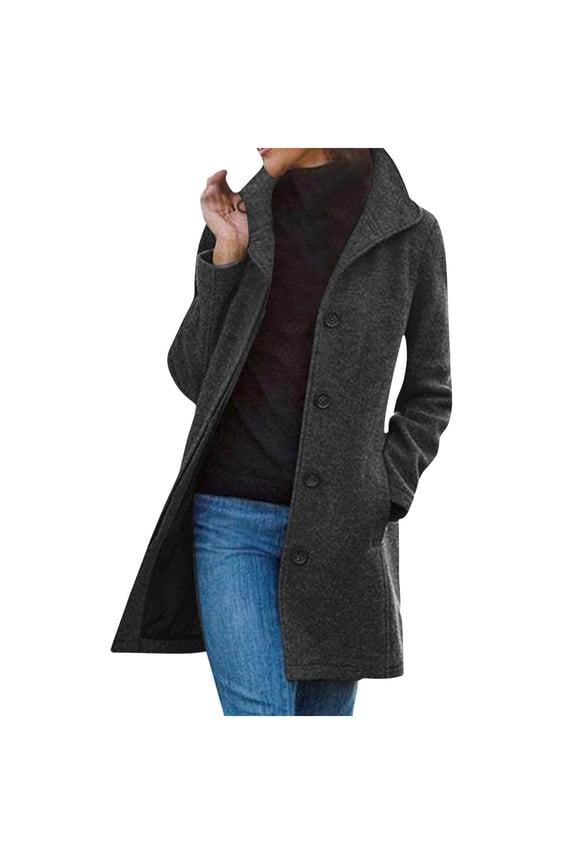 Women's Winter Thicken Wool Lapel Trench Coat Single Breasted Long Warm Coat Fleece Lined Outerwear with Pockets