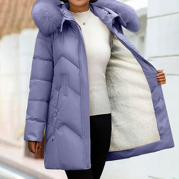 Women's Winter Thickened Bib Jacket Warm Lightweight Parker Coat Jacket Comfortable Casual Fashion Splicing Long Sleeve Long Cardigan Top Lightweight Windproof Snowproof Jacket ,XL-5XL,Purple