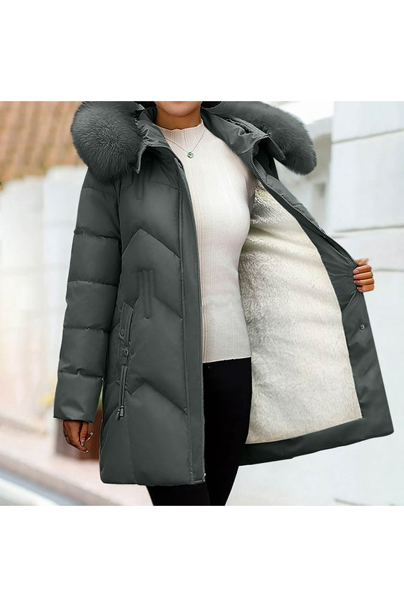 Women's Winter Thickened Bib Jacket Warm Lightweight Parker Coat Jacket Comfortable Casual Fashion Splicing Long Sleeve Long Cardigan Top Lightweight Windproof Snowproof Jacket ,XL-5XL,Dark Gray