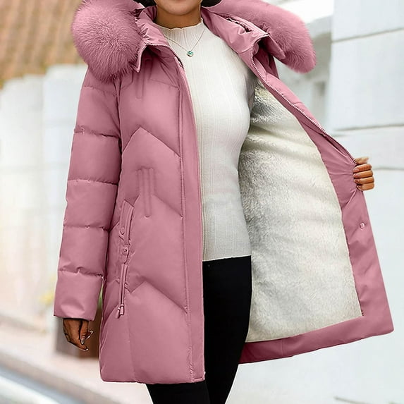 Women's Winter Thickened Bib Jacket Warm Lightweight Parker Coat Jacket Comfortable Casual Fashion Splicing Long Sleeve Long Cardigan Top Lightweight Windproof Snowproof Jacket ,XL-5XL,Pink