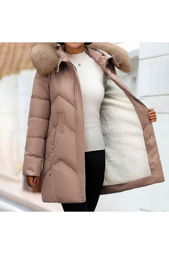 Women's Winter Thickened Bib Jacket Warm Lightweight Parker Coat Jacket Comfortable Casual Fashion Splicing Long Sleeve Long Cardigan Top Lightweight Windproof Snowproof Jacket ,XL-5XL,Khaki