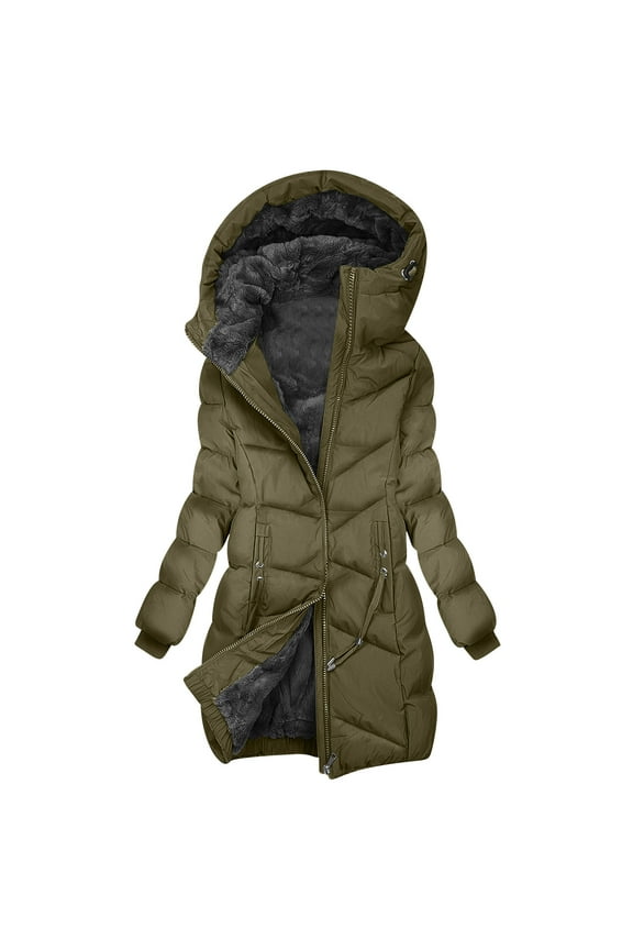 Women's Winter Thickened Medium Length Down Jacket Coat Parka for Casual Daily Wear Travel Cold Weather Fashion Essential | CSEONE,Army Green L