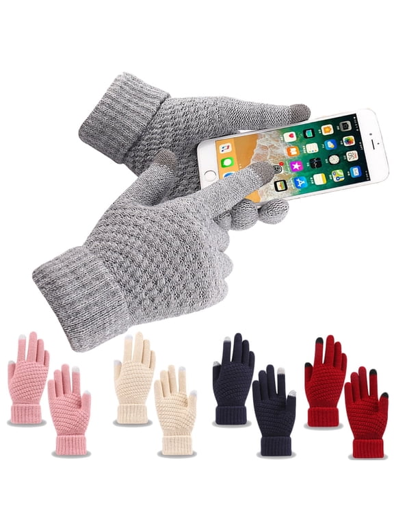 Women's Winter Touch Screen Gloves Warm Fleece Lined Knit Gloves Elastic Cuff Winter Texting Gloves
