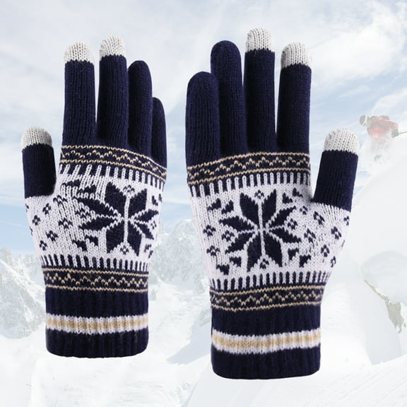 Women's Winter Touch Screen Gloves Warm Fleece Lined Knit Gloves Snowflake Deer Winter Texting Glove