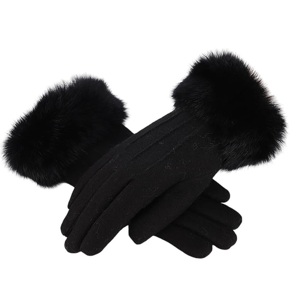 Women's Winter Touchscreen Gloves, Fleece Lined Thermal Gloves with Furry Cuffs, Double-Layer Thick Warm Gloves for Outdoor Skiing, Cycling and Driving Black