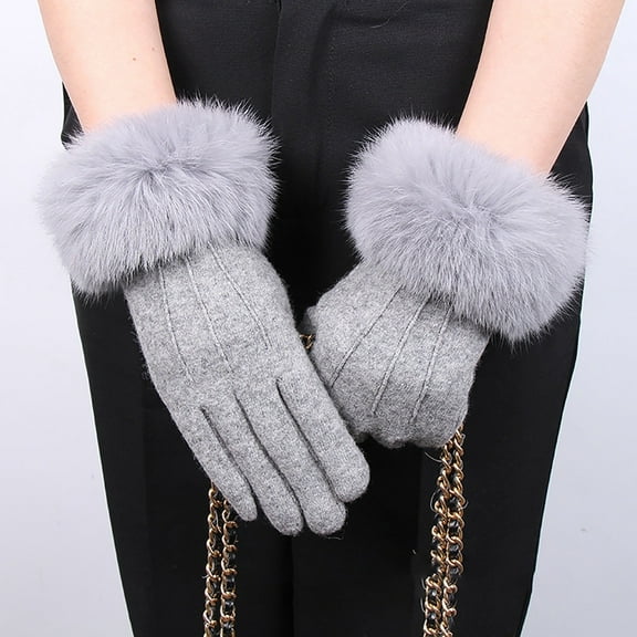 Women's Winter Touchscreen Gloves, Fleece Lined Thermal Gloves with Furry Cuffs, Double-Layer Thick Warm Gloves for Outdoor Skiing, Cycling and Driving Grey
