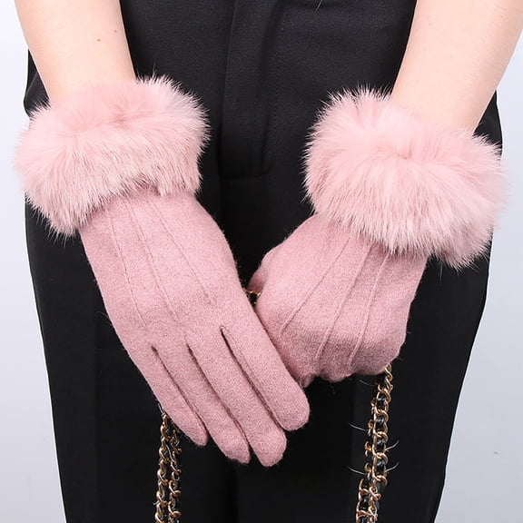 Women's Winter Touchscreen Gloves, Fleece Lined Thermal Gloves with Furry Cuffs, Double-Layer Thick Warm Gloves for Outdoor Skiing, Cycling and Driving Pink
