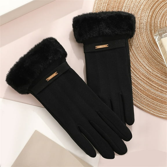Women's Winter Touchscreen Gloves with Fleece Lining, Warm Thermal Screen Compatible Gloves for Cold Weather, Soft Windproof Smartphone Gloves for Driving, Running, and Outdoor Activities Black