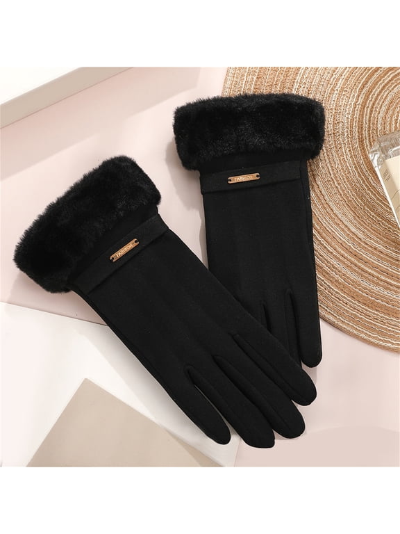 Women's Winter Touchscreen Gloves with Fleece Lining, Warm Thermal Screen Compatible Gloves for Cold Weather, Soft Windproof Smartphone Gloves for Driving, Running, and Outdoor Activities Black