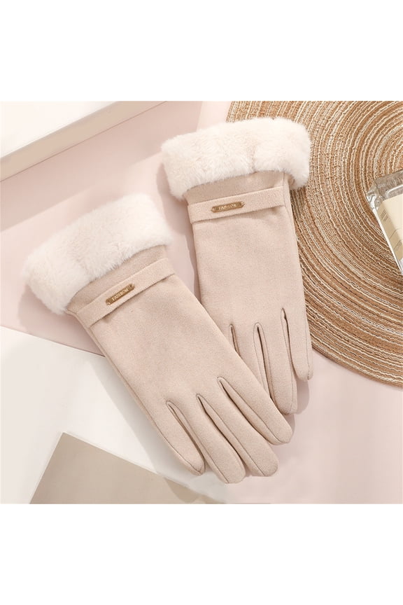 Women's Winter Touchscreen Gloves with Fleece Lining, Warm Thermal Screen Compatible Gloves for Cold Weather, Soft Windproof Smartphone Gloves for Driving, Running, and Outdoor Activities Beige