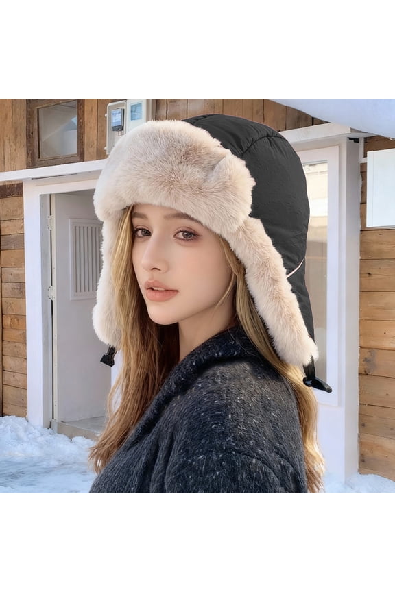 Women's Winter Trapper Hat with Ear Flaps, Faux Fur Lined Adjustable Chin Strap Hat, Warm Windproof Cold Weather Hat for Skiing, Snowboarding, Hiking and Outdoor Activities