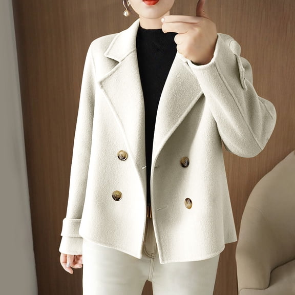 Women's Winter Tweed Suit Collar Short Casual Jacket Loose Fit Coat