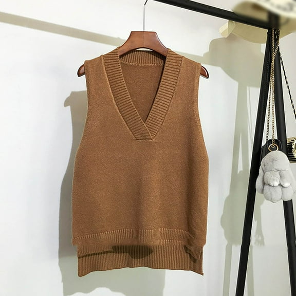 Women's And Winter V Neck Knitted Vest Loose All Matching Sweater Vest Solid Color Vest Sleeveless Sweater Vest plus Size Sweater Vest Mens Knit Sweater Vest Pullover Sweater Vest Women Sleeveless