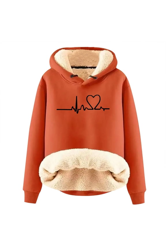 Women's Winter Velvet Padded Warm Cardigan Sherbet Hooded Sweatshirt Jacket Orange L