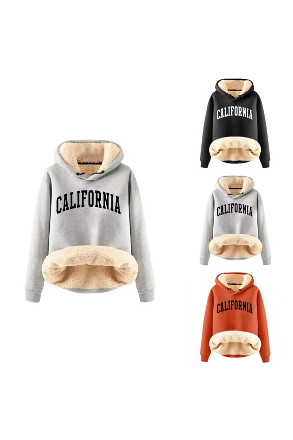 Women's Winter Velvet Padded Warm Cardigan, Sherpa Lined Hooded Sweatshirt Jacket, Casual Long Sleeve Drawstring Pullover, Heavyweight Hoodie for Women