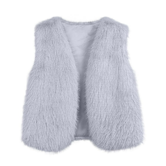 Women's Winter Vest Jackets Faux Fur Coat V Neck Sleeveless Open Front Cardigans Casual Elegant Dressy Outwear (L, Gray)