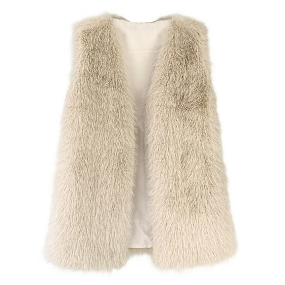 Women's Winter Vest Jackets Faux Fur Coat V Neck Sleeveless Open Front Cardigans Casual Elegant Dressy Outwear (M, Beige 01)