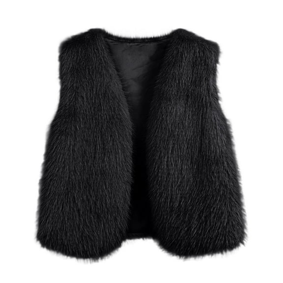 Women's Winter Vest Jackets Faux Fur Coat V Neck Sleeveless Open Front Cardigans Casual Elegant Dressy Outwear (M, Black)