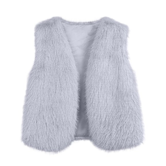 Women's Winter Vest Jackets Faux Fur Coat V Neck Sleeveless Open Front Cardigans Casual Elegant Dressy Outwear (M, Gray)