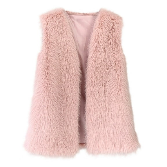 Women's Winter Vest Jackets Faux Fur Coat V Neck Sleeveless Open Front Cardigans Casual Elegant Dressy Outwear (XL, Pink 01)