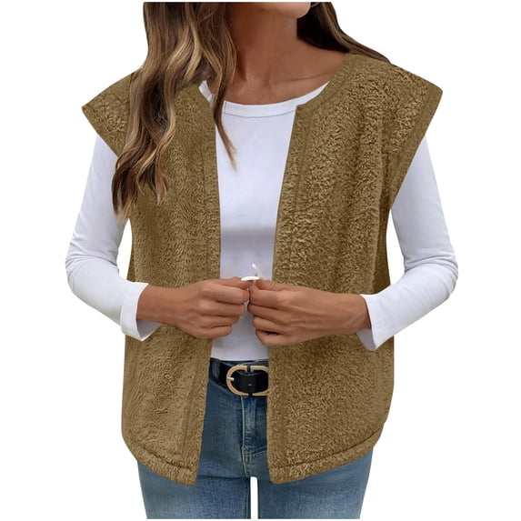 Women's Winter Vest Sleeveless Fleece Jacket Drawstring Coat With Pockets Outerwear For Cozy Style