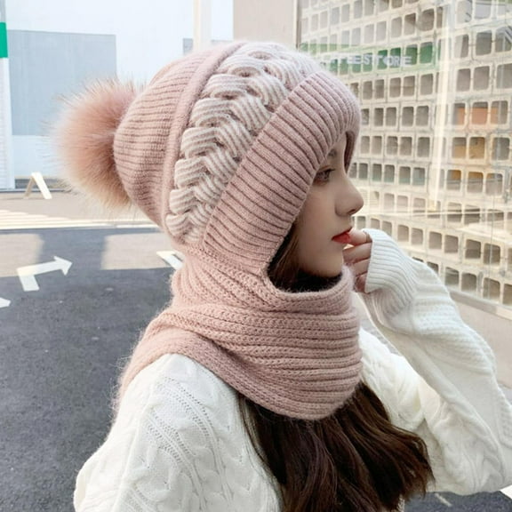 Women's Winter Warm All-in-One Knitted Hat Scarf Warm Hat New K6L2