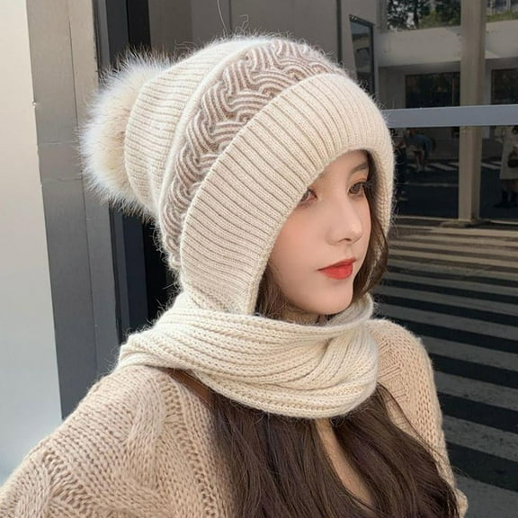 Women,s Winter Warm All-in-One Knitted Hat Scarf Warm Hat