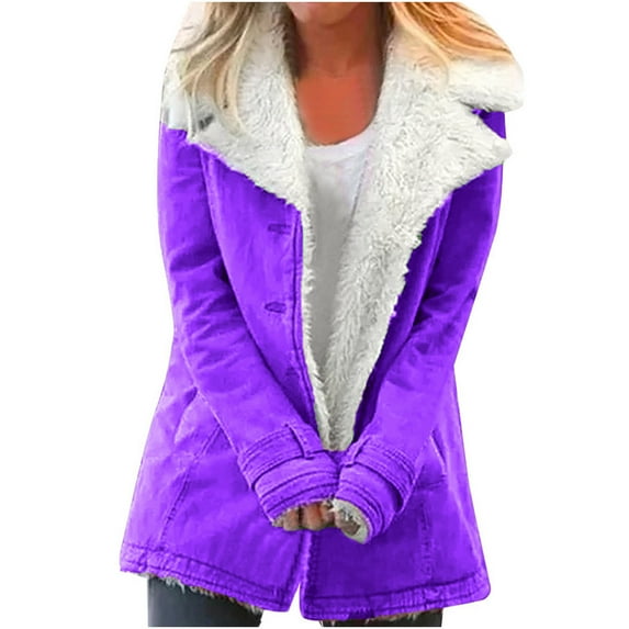 Women's Winter Warm Caots Fashion Zip Up Plus Size Composite Plush Button Lapels Jacket Outwear Coat