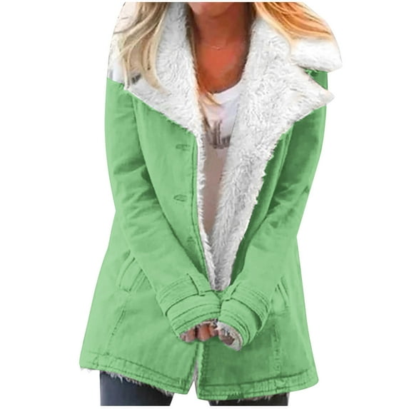 Women's Winter Warm Caots Fashion Zip Up Plus Size Composite Plush Button Lapels Jacket Outwear Coat