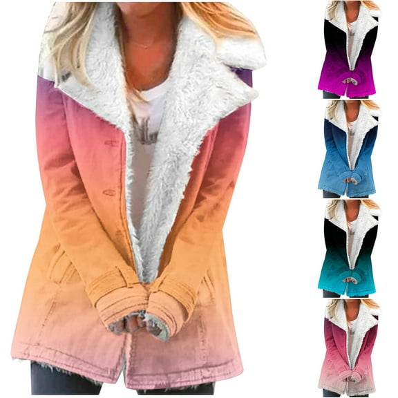 Women's Winter Warm Caots Fashion Zip Up Plus Size Composite Plush Button Lapels Jacket Outwear Coat