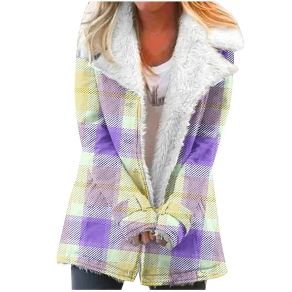 Women's Winter Warm Caots Fashion Zip Up Plus Size Composite Plush Button Lapels Jacket Outwear Coat