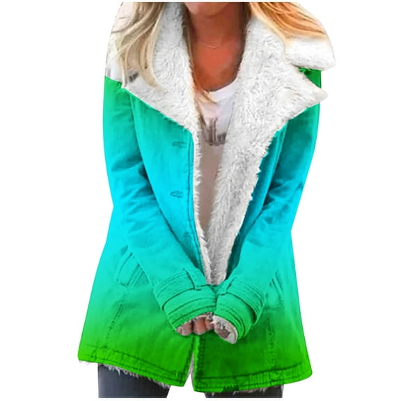 Women's Winter Warm Caots Fashion Zip Up Plus Size Winter Warm Composite Plush Button Lapels Jacket Outwear Coat