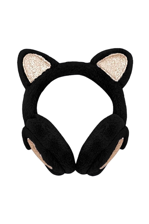 Women's Winter Warm Cat Ear Muffs Cute Catear Earmuff Headband Faux Fur Outdoor Earmuffs - black