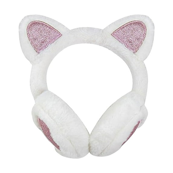 Women's Winter Warm Cat Ear Muffs Cute Catear Earmuff Headband Faux Fur Outdoor Earmuffs-white