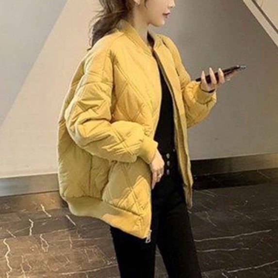 Women's Winter Warm Coat Packable Ultralight Full Zip Short Down Jacket Business Casual Warm Quilted Stretch Lightweight Windproof Snowproof Jacket Warm Lightweight Winter Jacket ,M-XL,Yellow