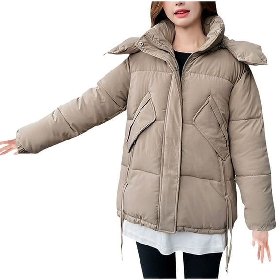 Women's Winter Warm Coat Packable Ultralight Full Zip Short Down Jacket Business Casual Warm Quilted Stretch Lightweight Windproof Snowproof Jacket Warm Lightweight Winter Jacket ,M-2XL,Khaki