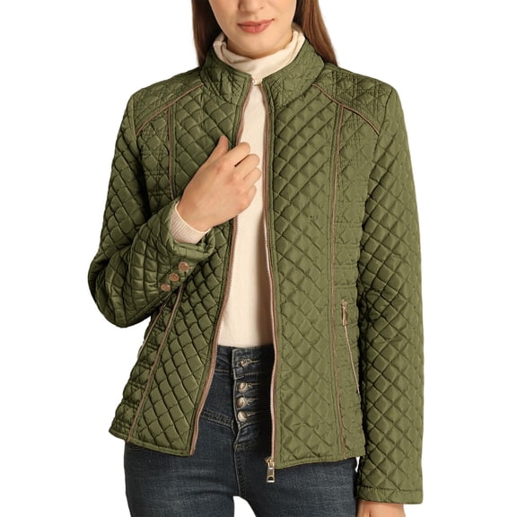 Women's Winter Warm Cotton-padded Coat, Single-breasted Zipper Cotton-padded Coat Army Green S
