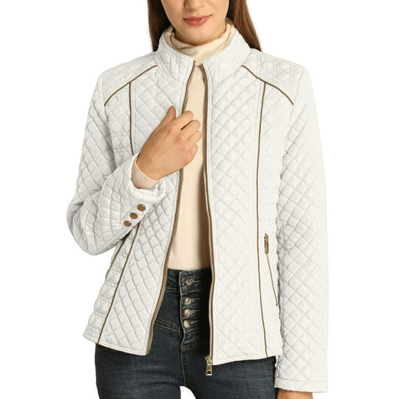 Women's Winter Warm Cotton-padded Coat, Single-breasted Zipper Cotton-padded Coat White M