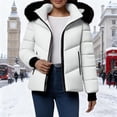 thumbnail image 1 of Women's Winter Warm Cotton-padded Coat, Single-breasted Zipper Cotton-padded Coat White XXL, 1 of 6