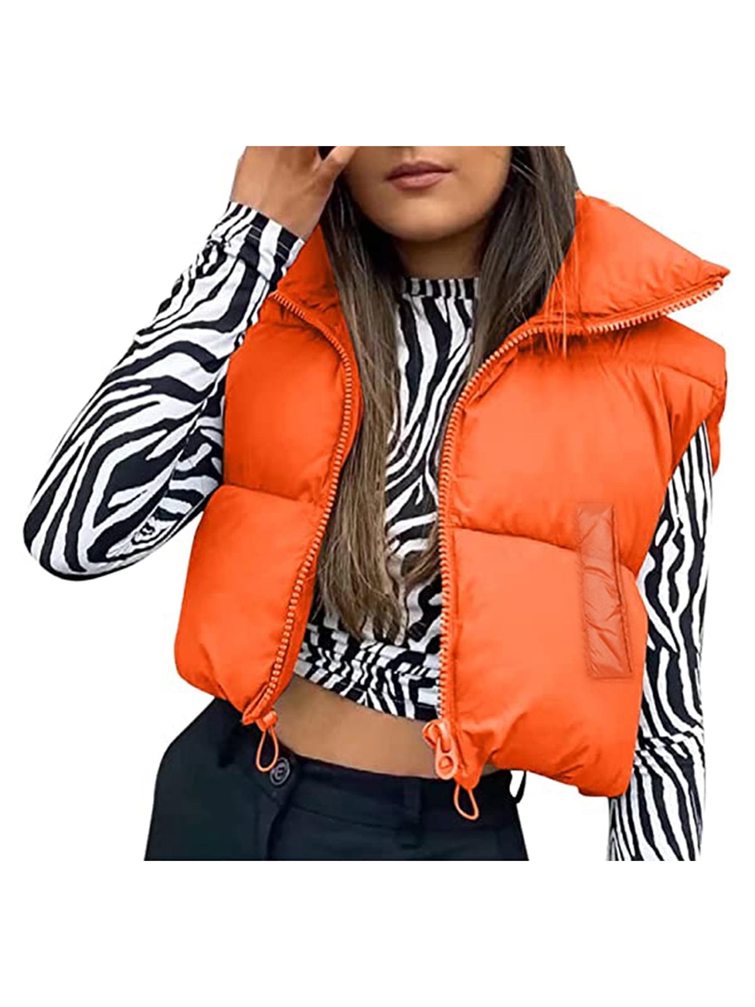Women's Winter Warm Crop Vest Zipper Up Lightweight Sleeveless ...