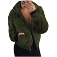 thumbnail image 1 of Women's Winter Warm Faux Fur Hooded Jacket - Casual Fleece-Blend Sweatshirt Outerwear, Olive Green, XXXL, 1 of 3